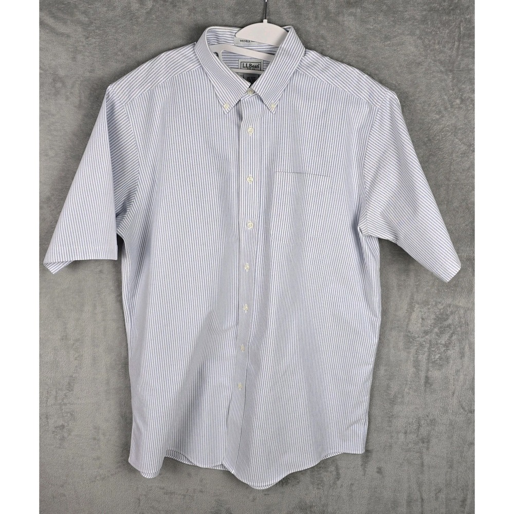 LL Bean Mens 16.5 Tall Blue Pinstripe Short Sleeve Button Down Shirt 215177
